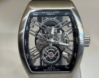 Vintage Franck Muller Automatic Movement Transparent Dial Silver Stainless Steel Body Black Leather/Rubber Strap Men's Wrist Watch