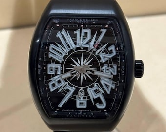 Vintage Franck Muller Automatic Movement Full Black Dial Black Stainless Steel Body Black Leather/Rubber Strap Men's Wrist Watch