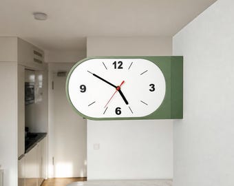 Doppelseitige Wanduhr Oval – Lautlose Bahnhofsuhr Modern – Beidseitige Fluruhr im Loft Stil – Minimalistisches Design & Individuelle Farben