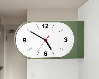 Doppelseitige Wanduhr Oval – Lautlose Bahnhofsuhr Modern – Beidseitige Fluruhr im Loft Stil – Minimalistisches Design & Individuelle Farben