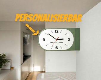 Personalisierbare Doppelseitige Bahnhofsuhr – Lautlose Wanduhr Oval – Wunschfarben Design – Moderne Fluruhr beidseitig – Geschenk zum Einzug