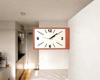 Doppelseitige Wanduhr Eckig - Lautlose Bahnhofsuhr Modern - Beidseitige Fluruhr Loft Stil Minimalistisches Design individuelle Farbe Eckuhr