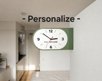 Personalisierbare Doppelseitige Bahnhofsuhr – Lautlose Wanduhr Oval – Wunschfarben Design – Moderne Fluruhr beidseitig – Geschenk zum Einzug