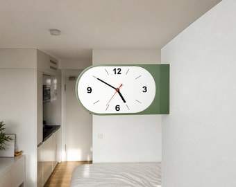 Doppelseitige Wanduhr Oval – Lautlose Bahnhofsuhr Modern – Beidseitige Fluruhr im Loft Stil – Minimalistisches Design & Individuelle Farben
