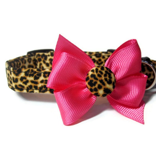 Leopard Animal Print Brown and Black Girl Dog Cat Hot Pink Bow Collar ALL SIZES