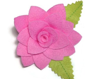 Large Pink Rose Dog Collar Flower Removable