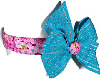 Pink and Glitzy Turquoise Daisy Dog Collar All sizes