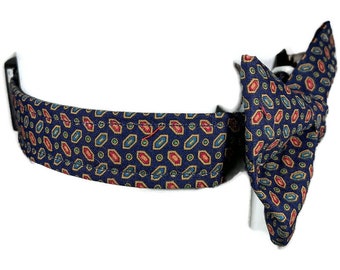 Distinguished Gentleman Bow Tie Dog Collar / Navy Jewel Plrint Bow Tie / Dog Cat Collar All Sizes