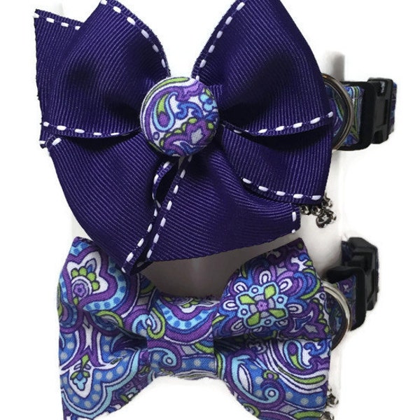 Purple Reign Paisley Button Bow Tie Dog Collar ALL SIZES