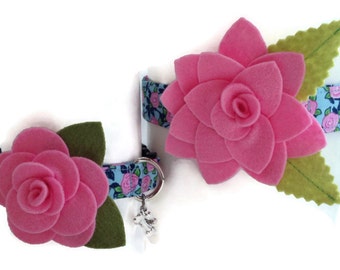 V.I.P. Blue Vintage Rose Dog Collar ALL SIZES