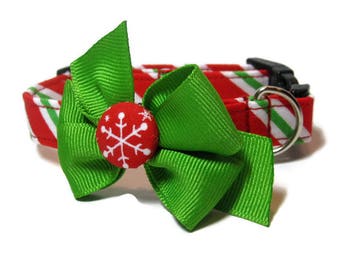 Navidad rojo verde blanco rayas diagonales perro gato botón arco collar TODOS LOS TAMAÑOS