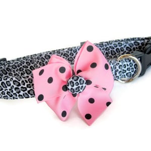 Leopard Grey Cheetah Dog Cat Bow Collar ALL SIZES image 1