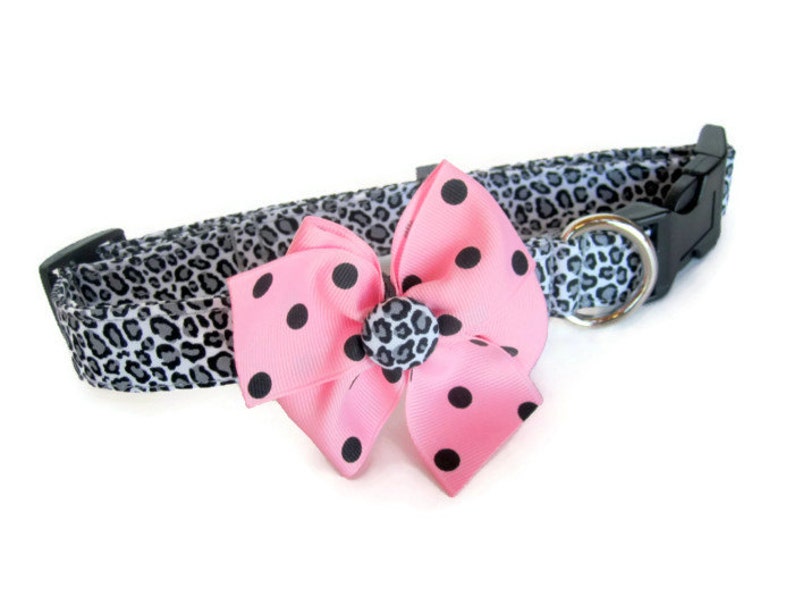 Leopard Grey Cheetah Dog Cat Bow Collar ALL SIZES image 1