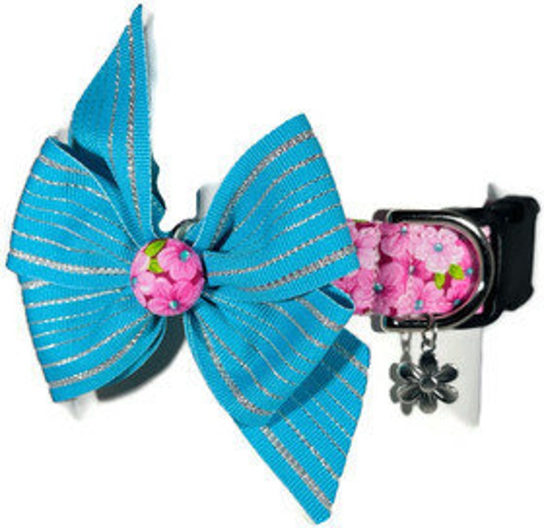 Pink and Glitzy Turquoise Daisy Dog Collar All sizes image 2