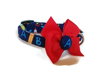 ABC's First Day Alphabet School Days Dog Cat Button Bow Collar ALL SIZES