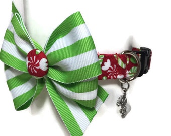 Christmas Candy Dreams Collar de perro navideño a rayas rojas y verdes TODOS LOS TAMAÑOS