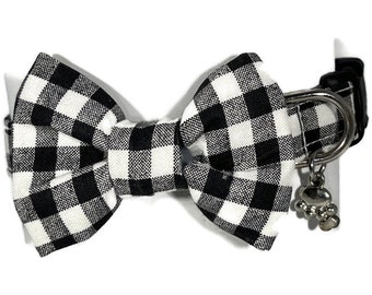 Buffalo Check Black and White Check Plaid Bow Tie Dog Collar ALL SIZES