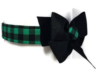 Buffalo Plaid Dog Cat Collar Green and Black Check Bow Collar ALL SIZES