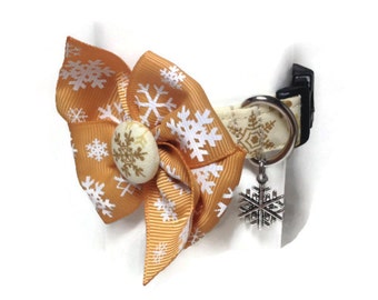 Golden Snowflake Christmas Winter Holiday Dog Cat Button Bow Collar ALL SIZES