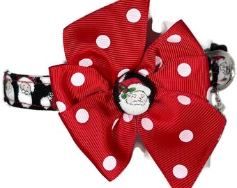 Jolly Ole Santa Black Red and White Dog Collar button bow ALL SIZES