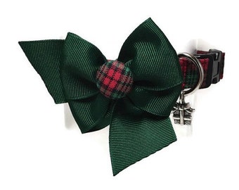 Traditional Red and Green Christmas Holiday Plaid Dog Cat Collar ALL SIZES