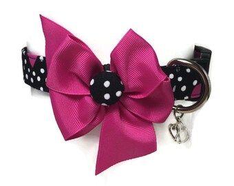 Valentine Dog Collar Hearts and Dots Button Bow ALL SIZES