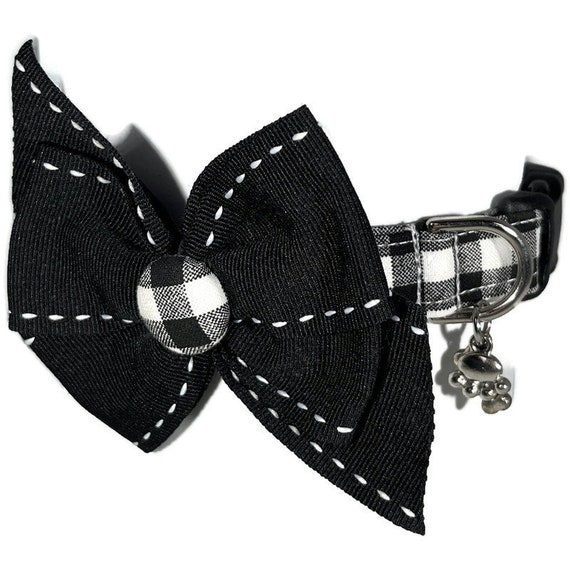 Buffalo Plaid Black and White Check Button Bow Dog Collar ALL SIZES Etsy UK