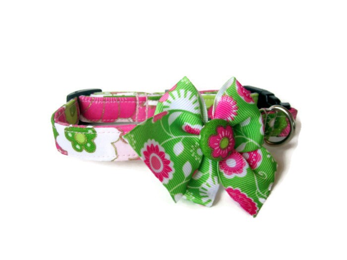 Pink and Green Lilly Dog collar size Small Etsy