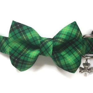St. Patty's Green and Black Irish Plaid Bow Tie Dog Collar ALL SIZES imagem 1