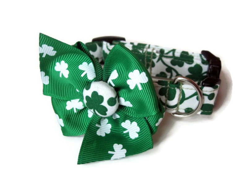 St. Patrick's Day Lucky Shamrock Dog Cat Bow Collar ALL SIZES image 1