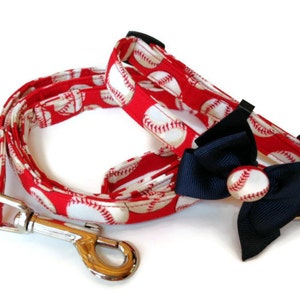 Red Baseball Dog Collar Leash Set ALL SIZES