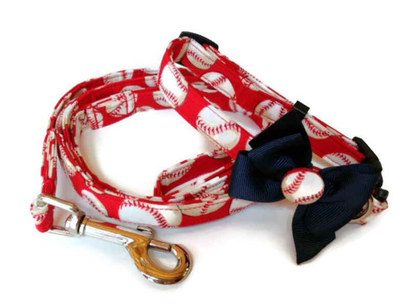 Red Baseball Dog Collar Leash Set size Small Etsy