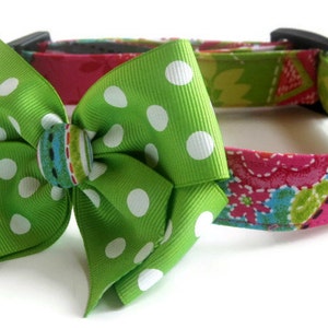Pink and Green Multi Colored Patchwork Dog Cat Button Bow Collar ALL SIZES image 1