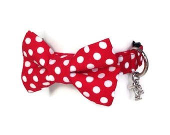 Red Polka Dot Bow Tie Dog Collar ALL SIZES