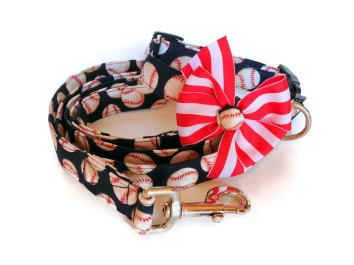 Blue Baseball Dog Collar Leash Set Size Medium Etsy