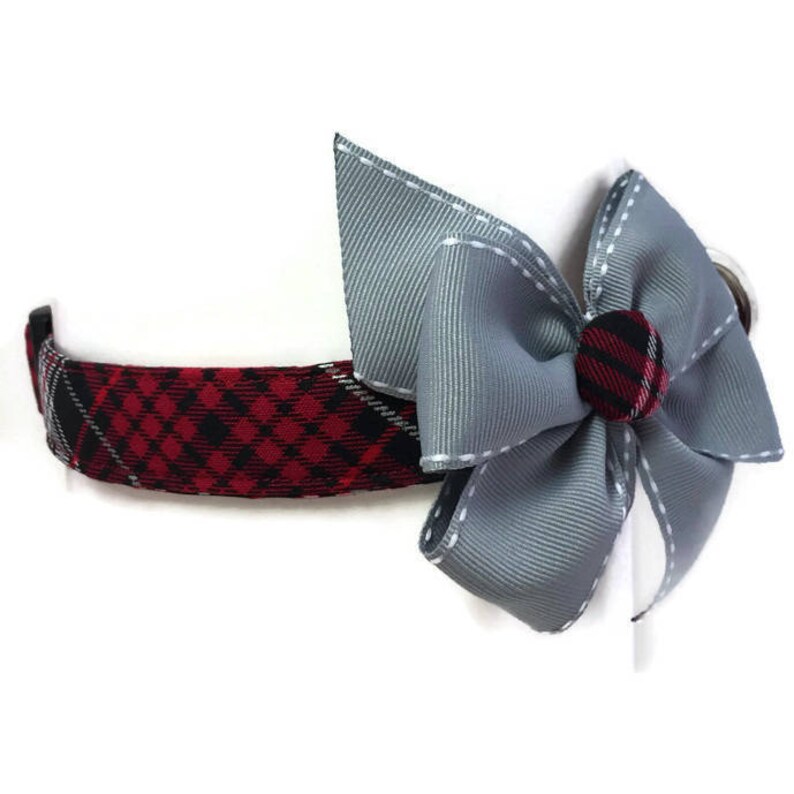 Winters Tartan Plaid Black, Red, and Grey Dog Cat Bow Collar ALL SIZES image 1