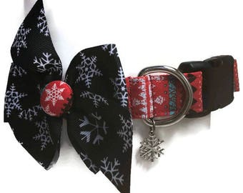 Scandinavian Christmas Stripes Snowflake Bow Dog Cat Collar ALL SIZES