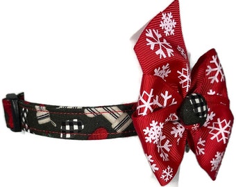 Snowflaked Stockings Black Red and White Dog Collar button bow ALL SIZES