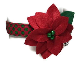 V.I.P. Christmas Polka Dot Poinsettia Dog Collar All Sizes