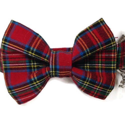Red Christmas Plaid Bow Tie Dog Collar ALL SIZES Etsy