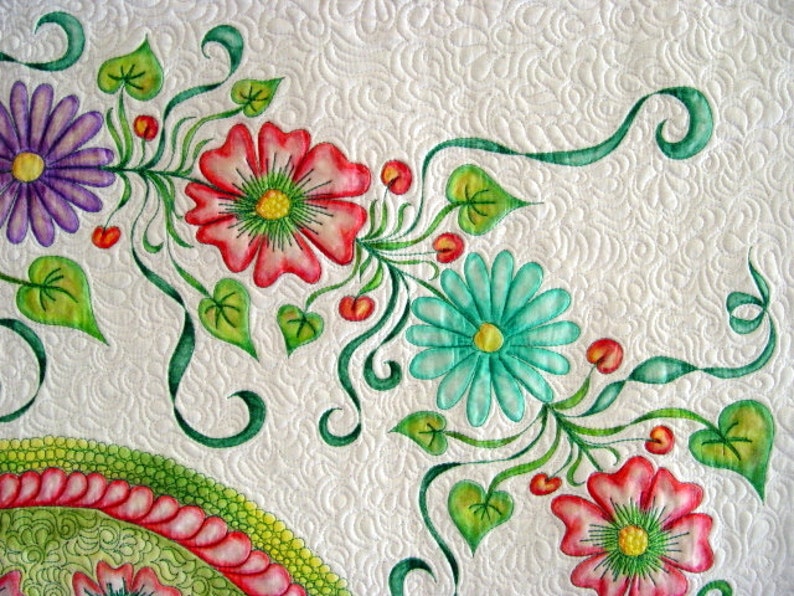 Handpainted Quilt Artistic Floral Wallhanging Etsy