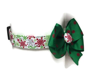 Festive Snowflakes Polka Dot Christmas Button Bow Holiday Collar Dog Cat ALL SIZES