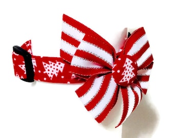 Trees and Tinsel Red and White Snowflake Stripe Christmas Dog Cat Collar ALL SIZES
