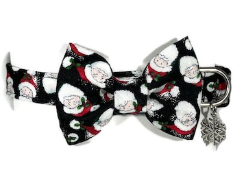 Jolly Ole Santa Black Red and White Dog Collar button bow ALL SIZES