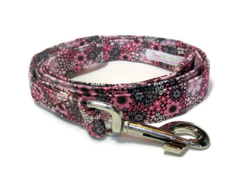 Pink and Brown Floral Dog Leash Collar Set medium image 2