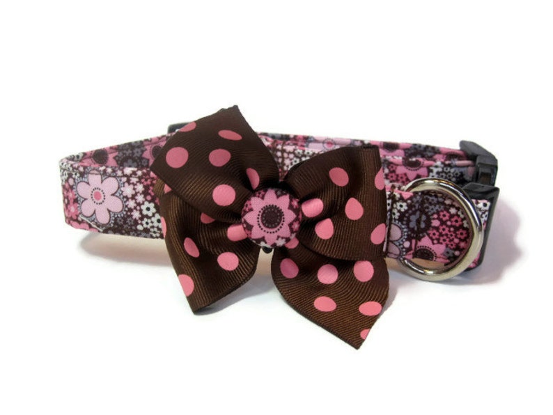 Pink and Brown Floral Dog Leash Collar Set medium image 3