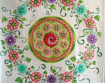 Hand-Painted Quilt Artistic Floral Wallhanging