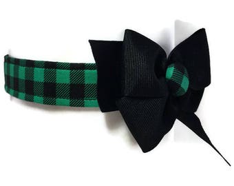 Buffalo Plaid Green and Black Check Dog Collar size Medium