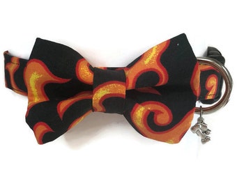 Hot Rod Harley Orange and Black Flames Bow Tie Dog Collar ALL SIZES