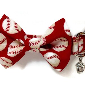 Red Baseball Sports Bow Tie Dog Collar ALL SIZES